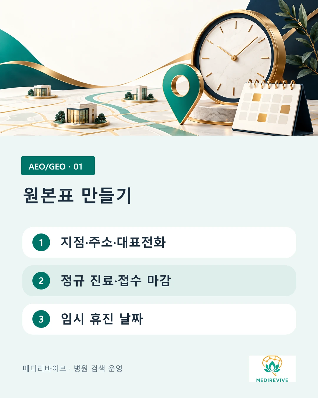 병원 지점·진료과별 운영시간, 홈페이지와 Google에 어떻게 표시할까? 1 지점별 주소·진료시간·접수 마감 원본표 점검